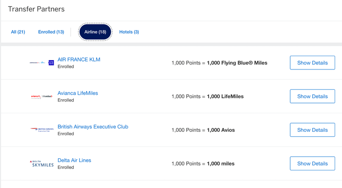 Amex Airline Transfer Partner List Screenshot Amex Airline Transfer Partner List Screenshot