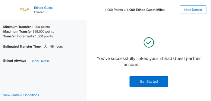 Amex Etihad Linked Screenshot Amex Etihad Linked Screenshot