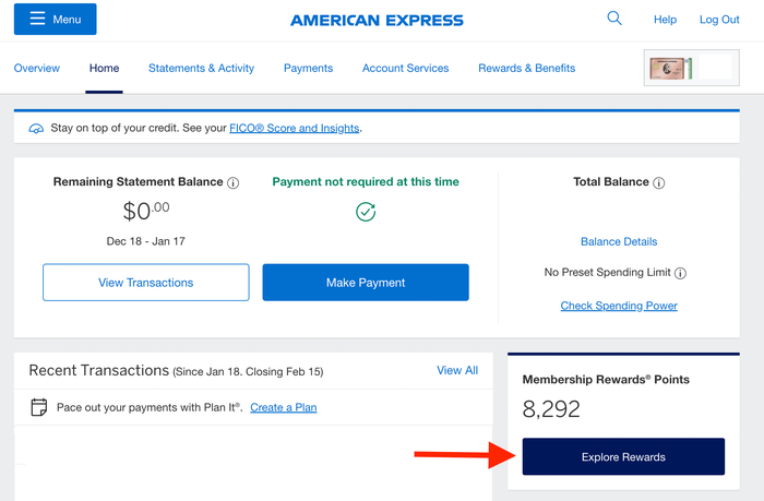 Amex Explore Rewards Screenshot Amex Explore Rewards Screenshot