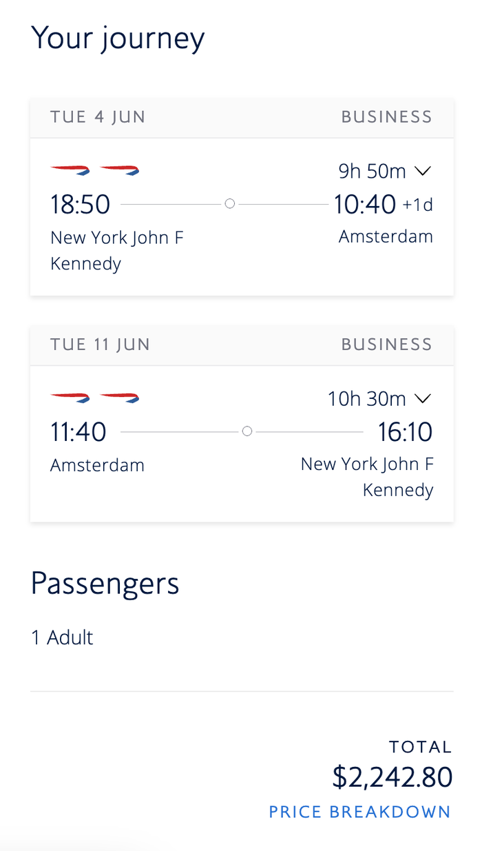 BA AMS deal Business class Europe deal