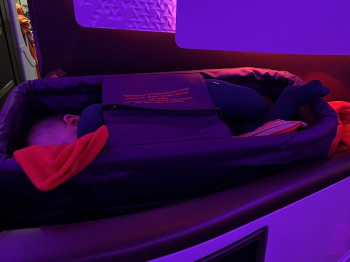 Baby Flying in Bassinet Virgin Atlantic Upper Class