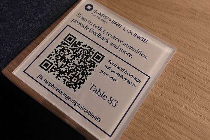 Chase Sapphire Lounge JFK QR code menu Chase Sapphire Lounge JFK QR code menu