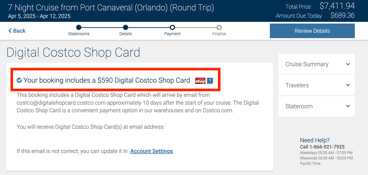 Costco shop card with a Disney cruise
