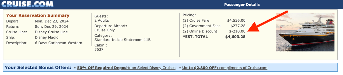 Cruise.com discount on Disney cruise