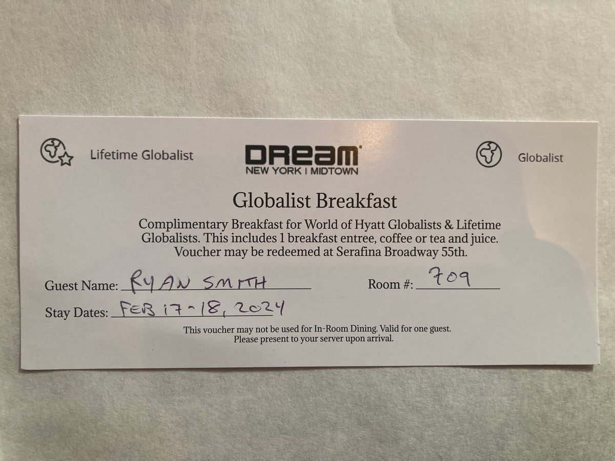 Dream Midtown Globalist breakfast voucher