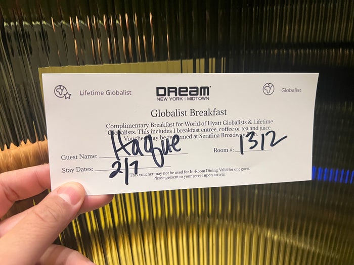 Dream Midtown Hyatt globalist breakfast voucher