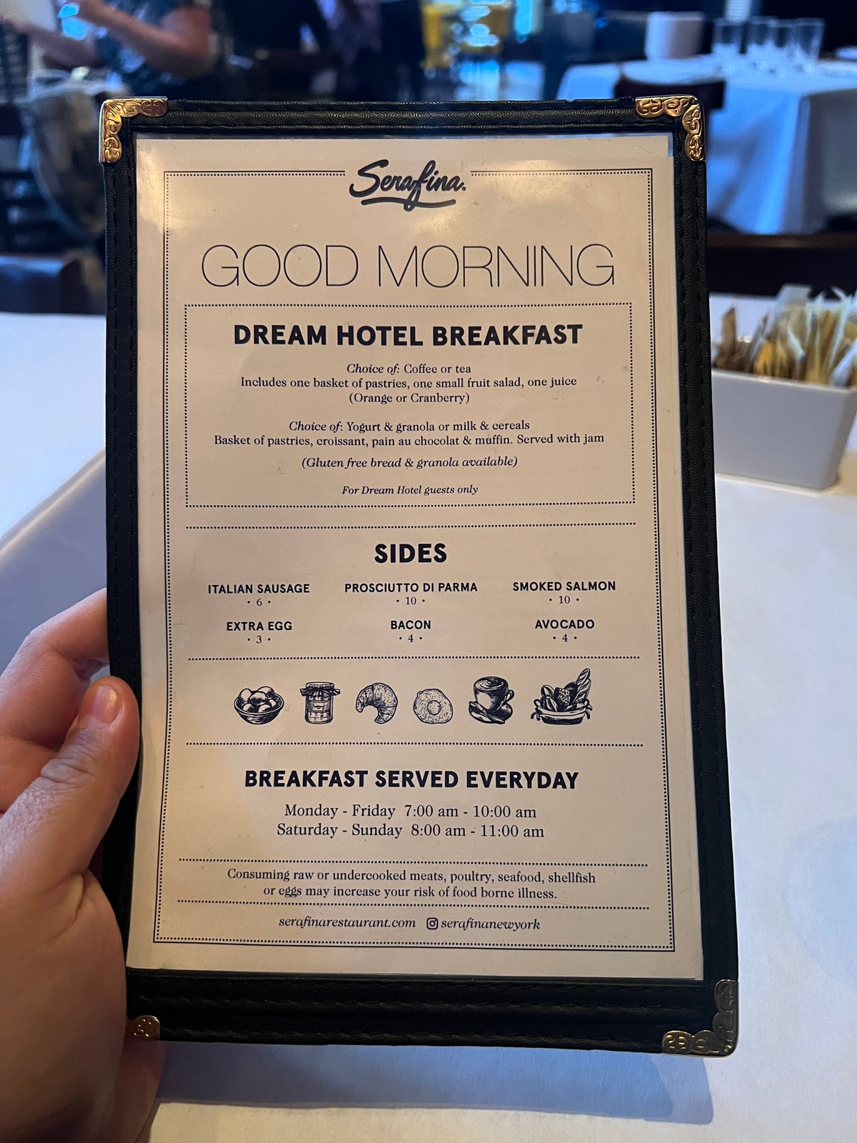 Dream Midtown Serafina breakfast a la carte menu