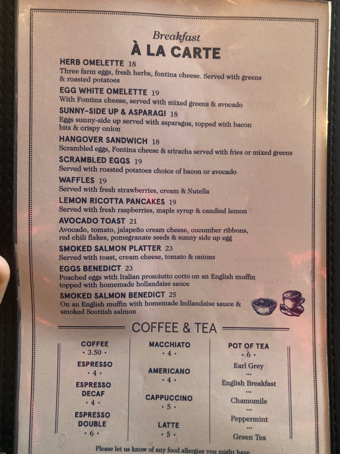 Dream Midtown breakfast menu Dream Midtown breakfast menu