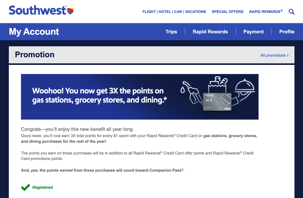 Earn 3x points on Southwest credit card