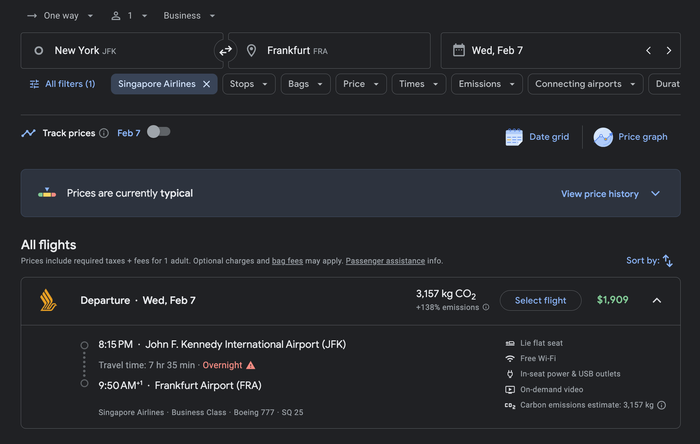 Google Flights JFK FRA SQ J Google Flights JFK FRA SQ J