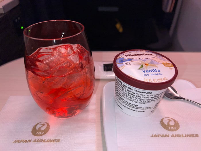 Japan Airlines 777 300er business class dessert ice cream Japan Airlines 777 300er business class dessert ice cream