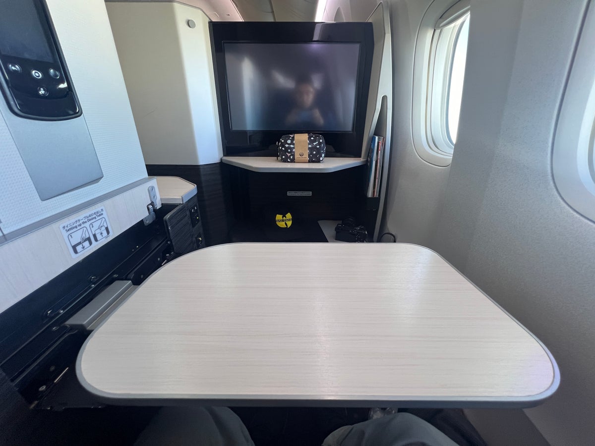 Japan Airlines business class seat tray table