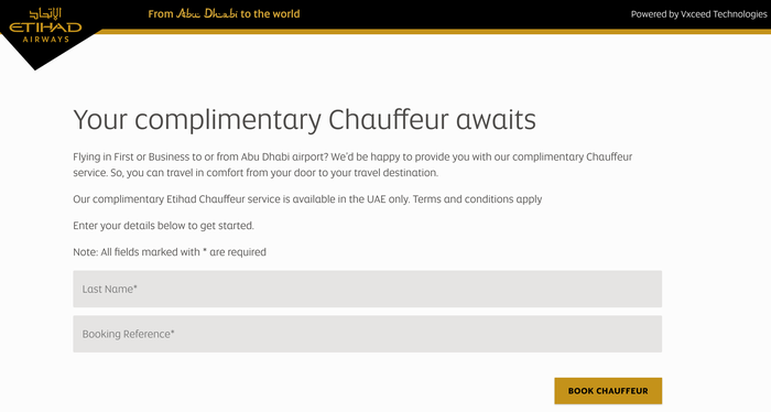 Etihad Chauffeur booking