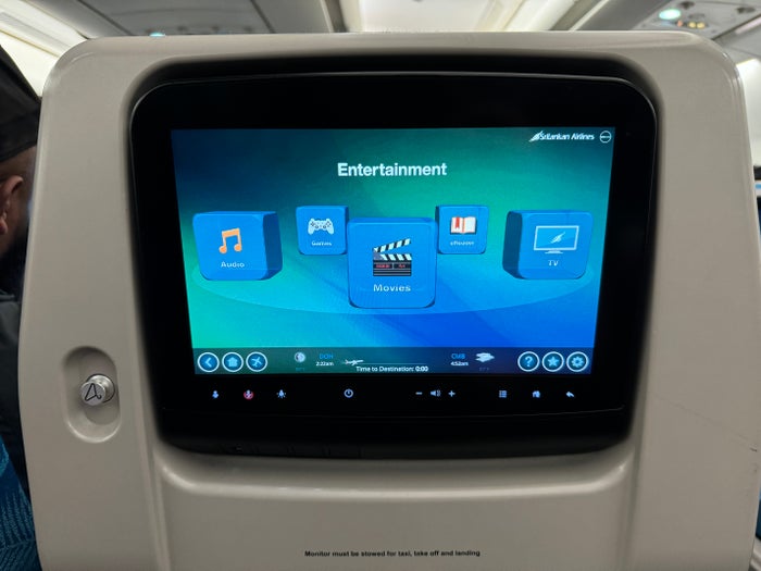 SriLankan DOH CMB A330 300 economy IFE screen SriLankan DOH CMB A330 300 economy IFE screen