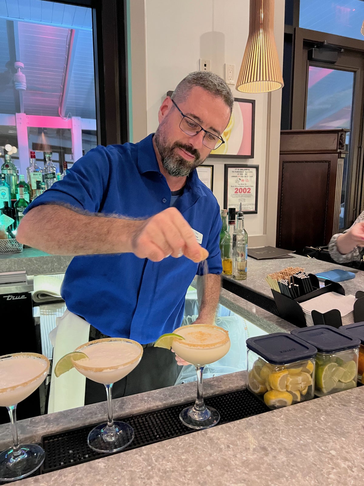 Terry the bartender making Key Lime Martinis