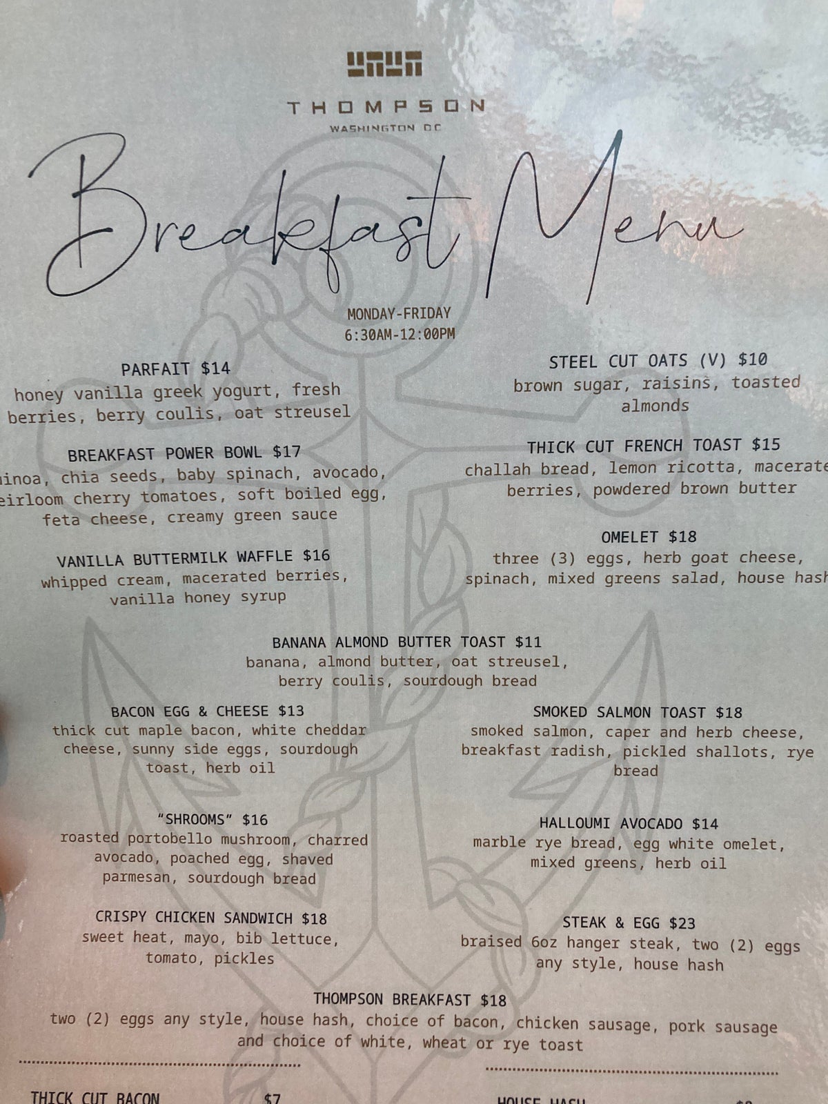 Thompson Washington DC Surveyor breakfast menu 