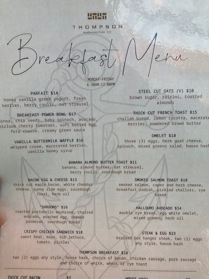 Thompson Washington DC Surveyor breakfast menu Thompson Washington DC Surveyor breakfast menu