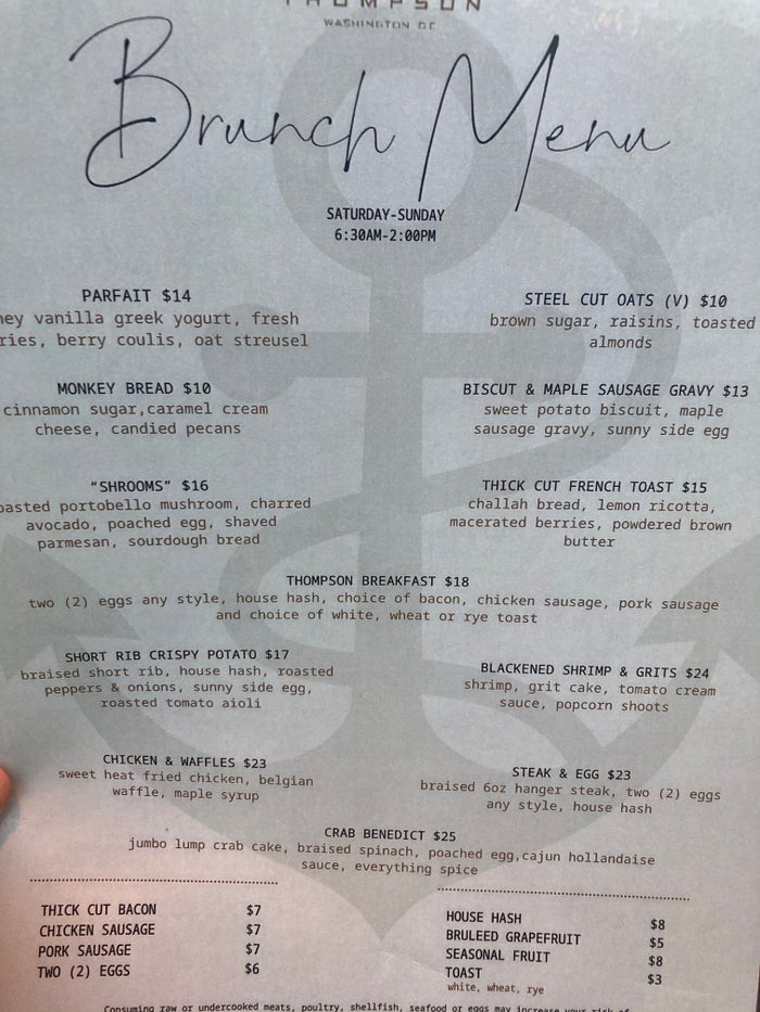 Thompson Washington DC Surveyor brunch menu Thompson Washington DC Surveyor brunch menu