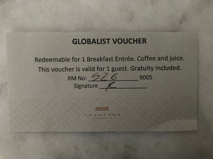Thompson Washington DC breakfast voucher Thompson Washington DC breakfast voucher