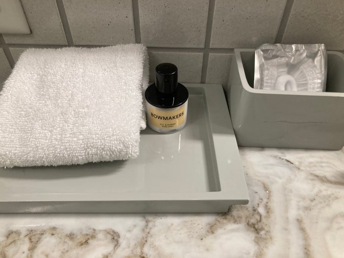 Thompson Washington DC junior suite bathroom lotion and wash cloths Thompson Washington DC junior suite bathroom lotion and wash cloths
