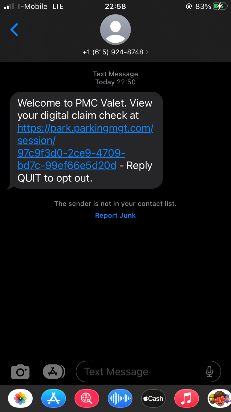 Thompson Washington DC valet parking text message