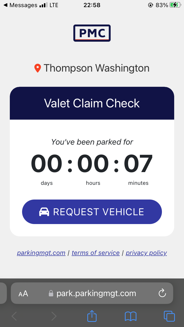 Thompson Washington DC valet parking timer