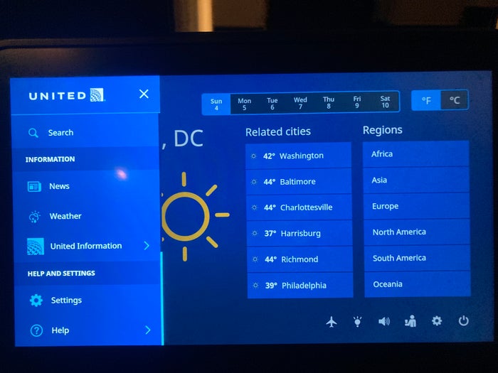 United Boeing 777 200 personal entertainment system weather