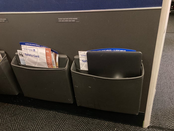 United Boeing 777 200 storage pocket on bulk head row 41