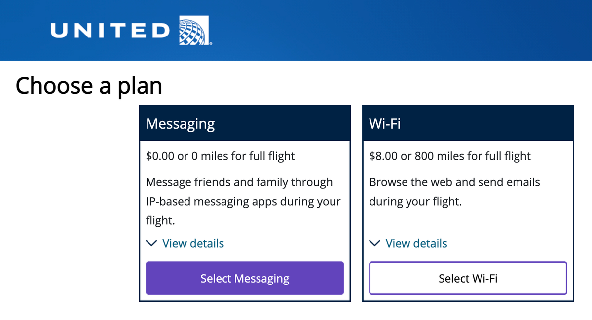 Wi Fi options on United flight LAX IAD