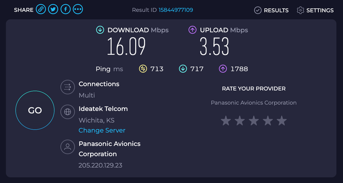 Wi Fi speed on United flight LAX IAD