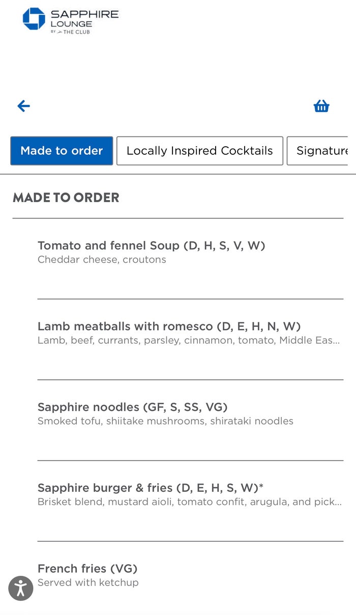 Chase Sapphire Lounge JFK made to order menu via QR code Chase Sapphire Lounge JFK made to order menu via QR code