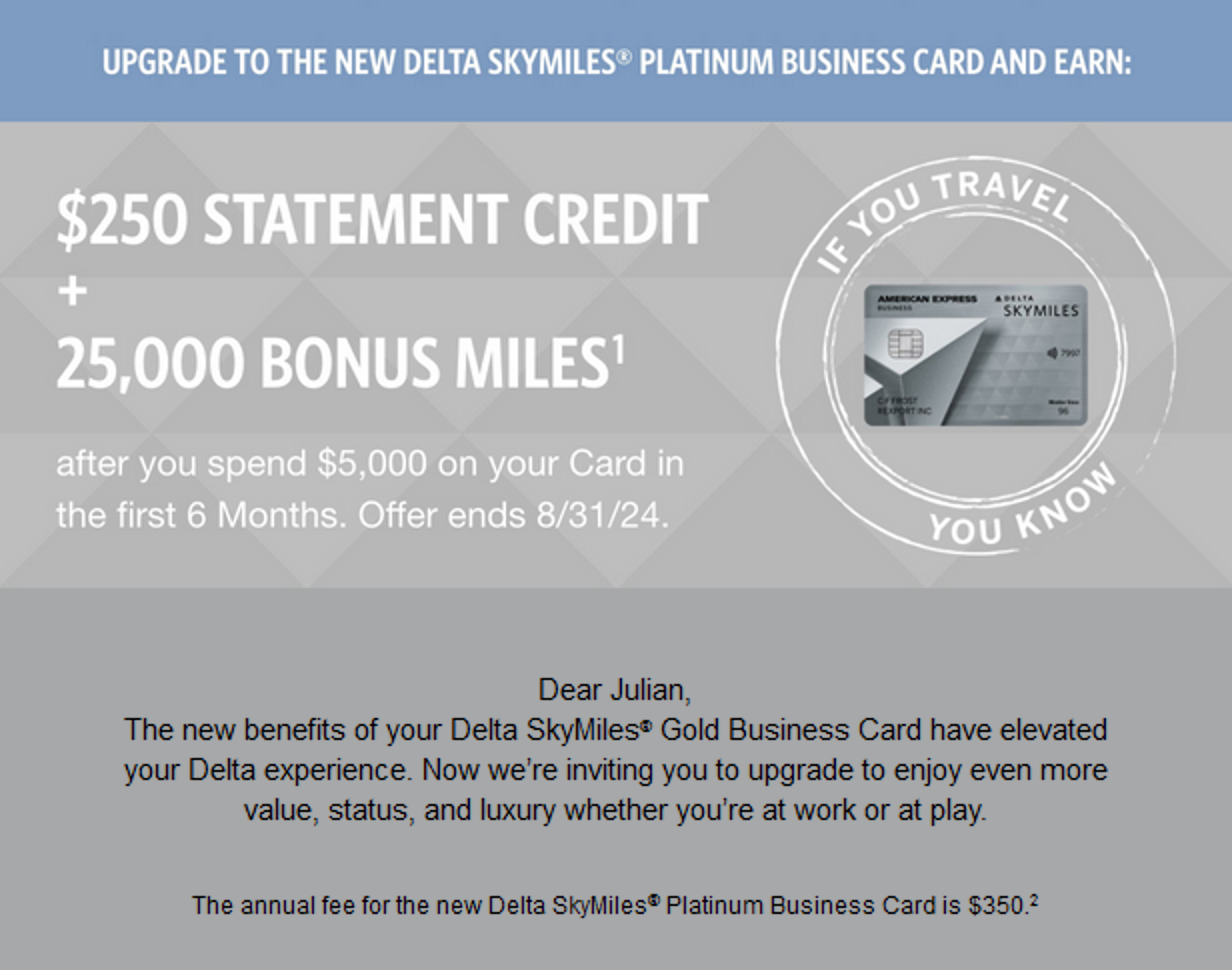 delta business card upgrade offer targeted