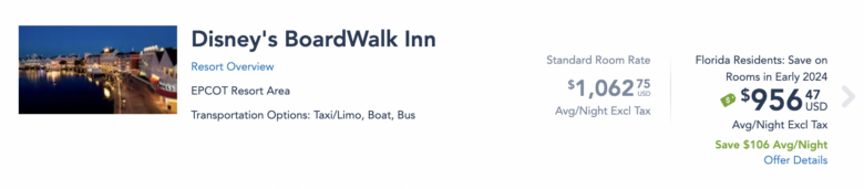 Disney's BoardWalk Inn cash booking