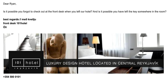 101 Hotel Reykjavik email after checkout 101 Hotel Reykjavik email after checkout