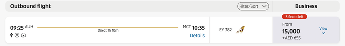 AUH MCT 15k Miles Award Etihad AUH MCT 15k Miles Award Etihad