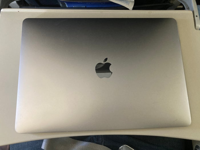 Air Europa 13 inch laptop on tray table Air Europa 13 inch laptop on tray table