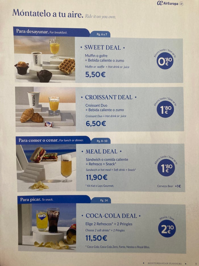 Air Europa economy breakfast menu B737 800 MAD AGP Air Europa economy breakfast menu B737 800 MAD AGP