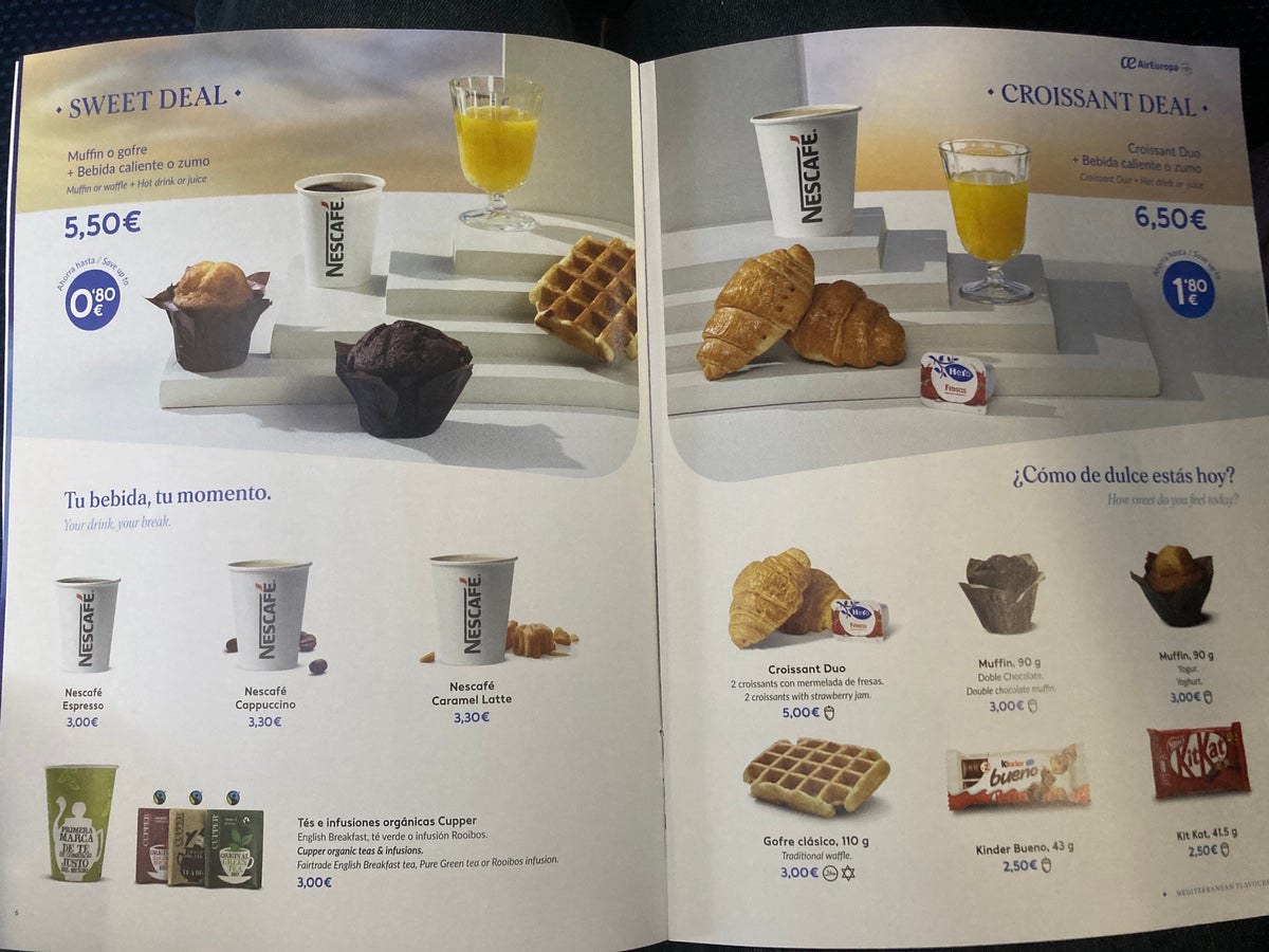 Air Europa economy pastries menu B737 800 MAD AGP