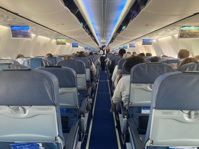 Air Europa looking up center aisle on B737 800 Air Europa looking up center aisle on B737 800