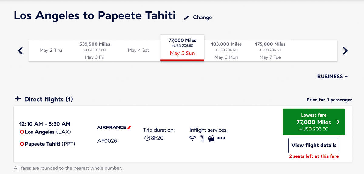 Air France Tahiti LAX Flying Blue Screenshot
