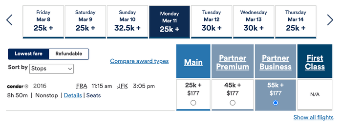 Alaska redemption cost for Condor business class FRA JFK Alaska redemption cost for Condor business class FRA JFK