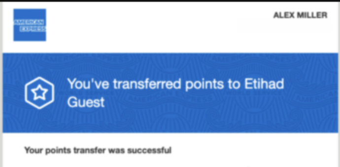 Amex Etihad Transfer Successful