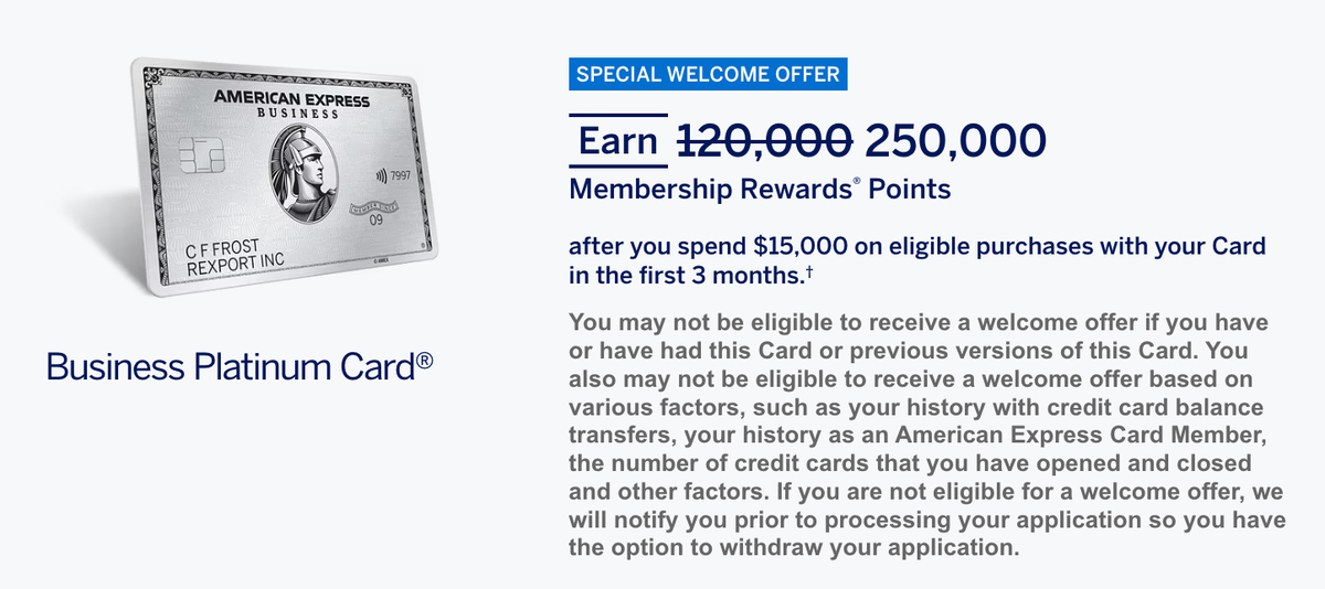 Amex Special Welcome Offer of 250000