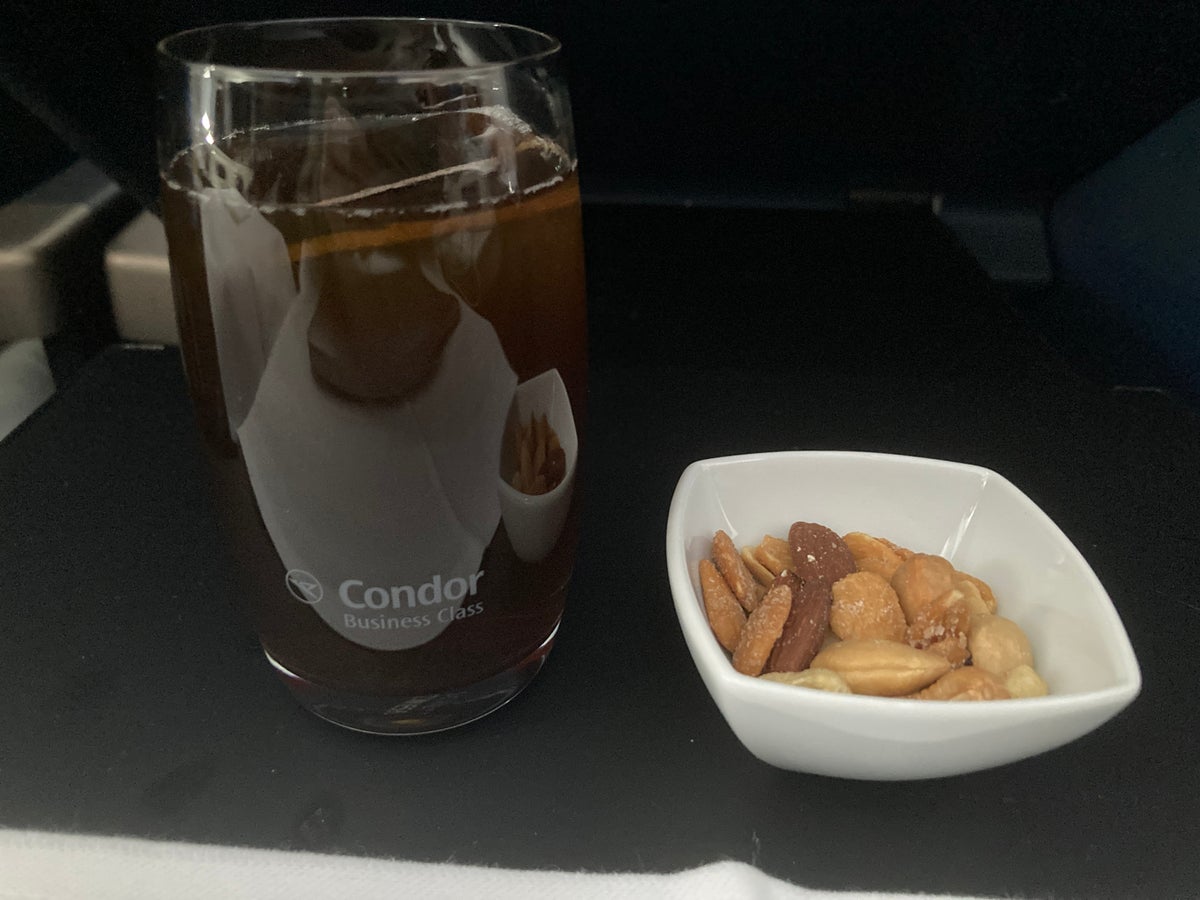 Condor A330 900neo business class drink and nuts