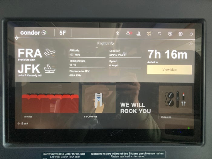 Condor A330 900neo business class entertainment system flight information Condor A330 900neo business class entertainment system flight information