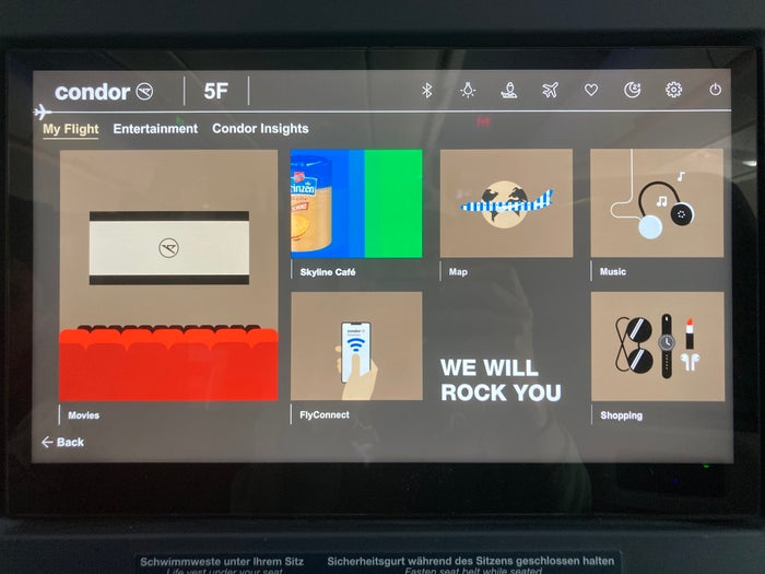 Condor A330 900neo business class entertainment system home page Condor A330 900neo business class entertainment system home page