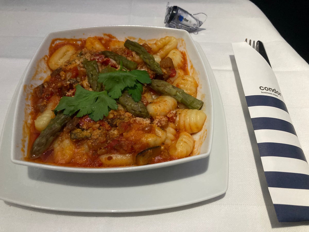 Condor A330 900neo business class gnocchi with cheese