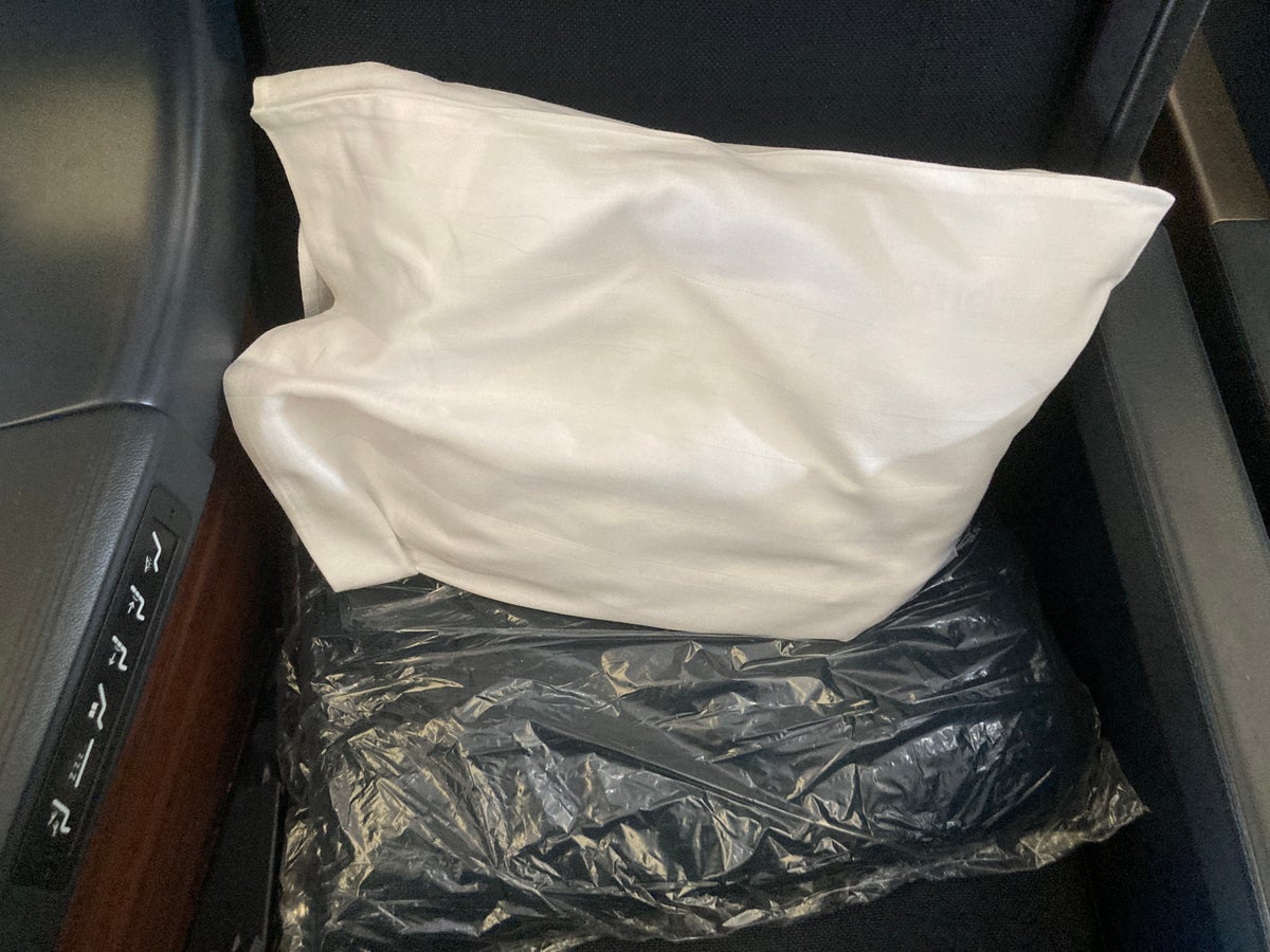 Condor A330 900neo business class pillow and bedding at boarding