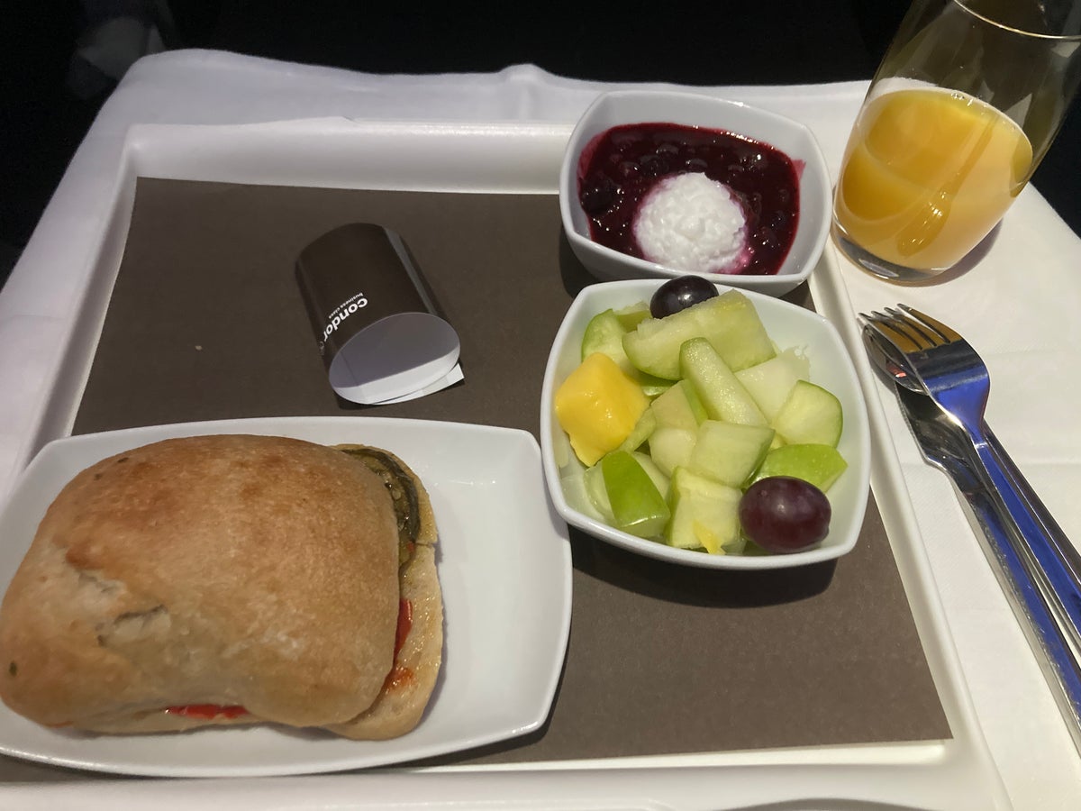 Condor A330 900neo business class snack before landing