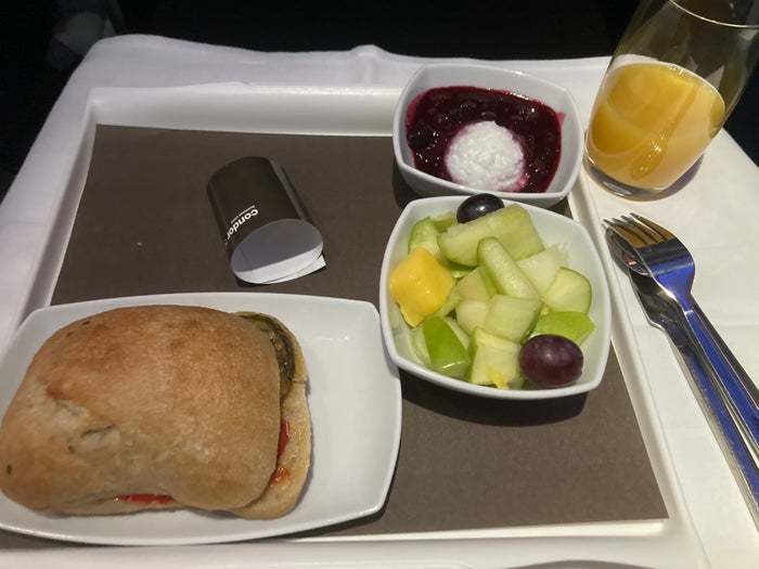 Condor A330 900neo business class snack before landing Condor A330 900neo business class snack before landing